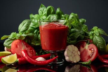 Spicy tomato sauce with ingredients.