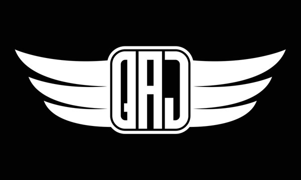 QAJ three Letter Wings Flying Initial wing symbol minimalist creative concept flag icon professional logo design Vector template with abstract black and white tattoo