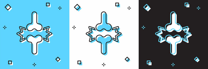 Set Joint pain, knee pain icon isolated on blue and white, black background. Orthopedic medical. Disease of the joints and bones, arthritis. Vector