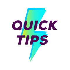 Quick tips lightning label vector modern gradient style for tooltip badge, solution and advice banner, helpful tricks, useful information sticker, education tag, hint, new knowledge and study practice