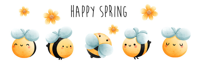 happy spring with honey bee. Vector illustration