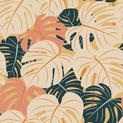 Gardinen Pflanzen Muster  Botanical seamless pattern with monstera leaves in muted colors. Jungles background in modern simple boho style in perfect for textile, cards, scrapbooking, wrapping paper for kids and adults  © Svetlana Lerie