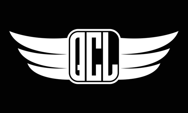 QCL three Letter Wings Flying Initial wing symbol minimalist creative concept flag icon professional logo design Vector template with abstract black and white tattoo