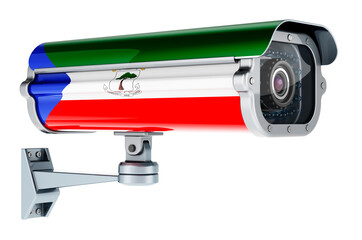 Surveillance camera with Equatoguinean Guinea flag. 3D rendering