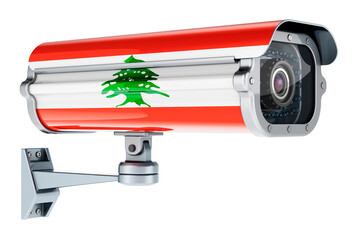 Surveillance camera with Lebanese flag. 3D rendering