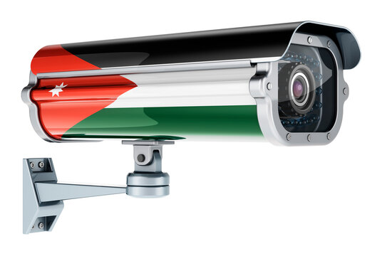 Surveillance camera with Jordanian flag. 3D rendering