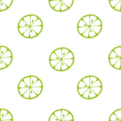 Seamless pattern with lime slices drawn with green marker on white paper. Beautiful and creative citrus background. Vector illustration with fresh juicy lemons.