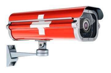 Surveillance camera with Swiss flag. 3D rendering