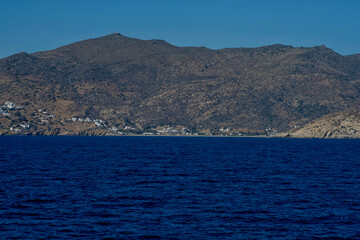 Panoramic view of the Mylopotas beach in Ios Greece from a distance