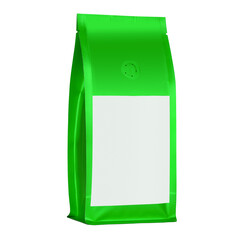 Green blank matte plastic paper bag front view isolated on white background. Packaging template mock-up collection. Empty label.