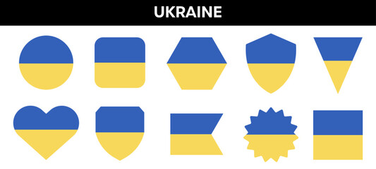 Ukrainian flag colors on different shapes. Vector ukrainian emblem.
