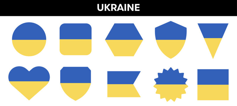 Ukrainian flag colors on different shapes. Vector ukrainian emblem.
