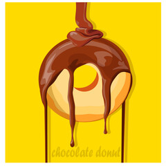 chocolate donut on yellow background