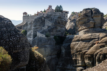 Fototapeta na wymiar The Monastery of Rousanou located on the rocks of Meteora in Greece