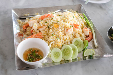 Thai food, shrimp fried rice on the plate.