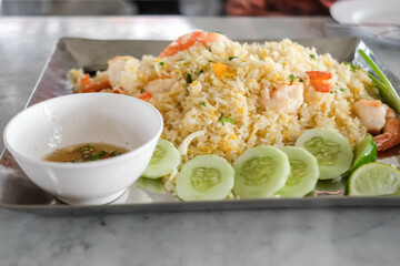 Thai food, shrimp fried rice on the plate.