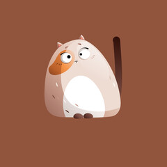Beige Cartoon Fat Cat Is Surprised. Vector clipart.