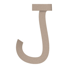 Letter J made of a bent strip of cardboard, isolated on white, 3d rendering