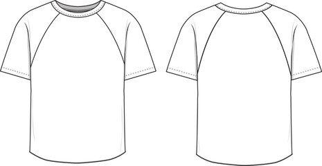 Raglan sleeve shirt tee technical drawing illustration short sleeve blank streetwear mock-up template for design and tech packs.