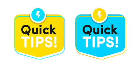 Quick tips vector sticker set modern style for tooltip badge, solution and advice banner, helpful tricks, useful information label, education tag, hint, new knowledge and study practice.10 eps