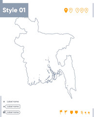 Bangladesh - stroke map isolated on white background. Outline map. Vector map