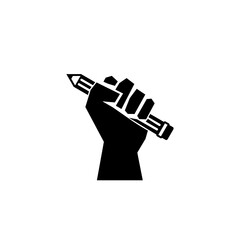 Hand holding a pen icon isolated on white background