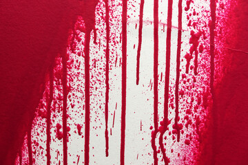 Red paint streaks on the wall. Blood splatters