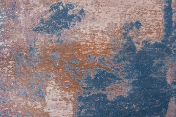 Blue paint old spots traces pattern outdated on the texture of rusty metal background steel grunge obsolete stain