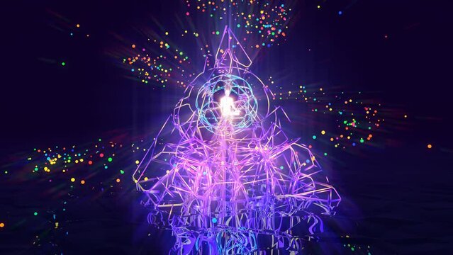 looped 3d animation of the astral energy vortex of a meditating saint inside the sacred geometry of the "merkaba" inside the pyramid