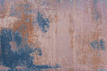 Blue paint old spots traces pattern outdated on the texture of rusty metal background steel grunge obsolete stain
