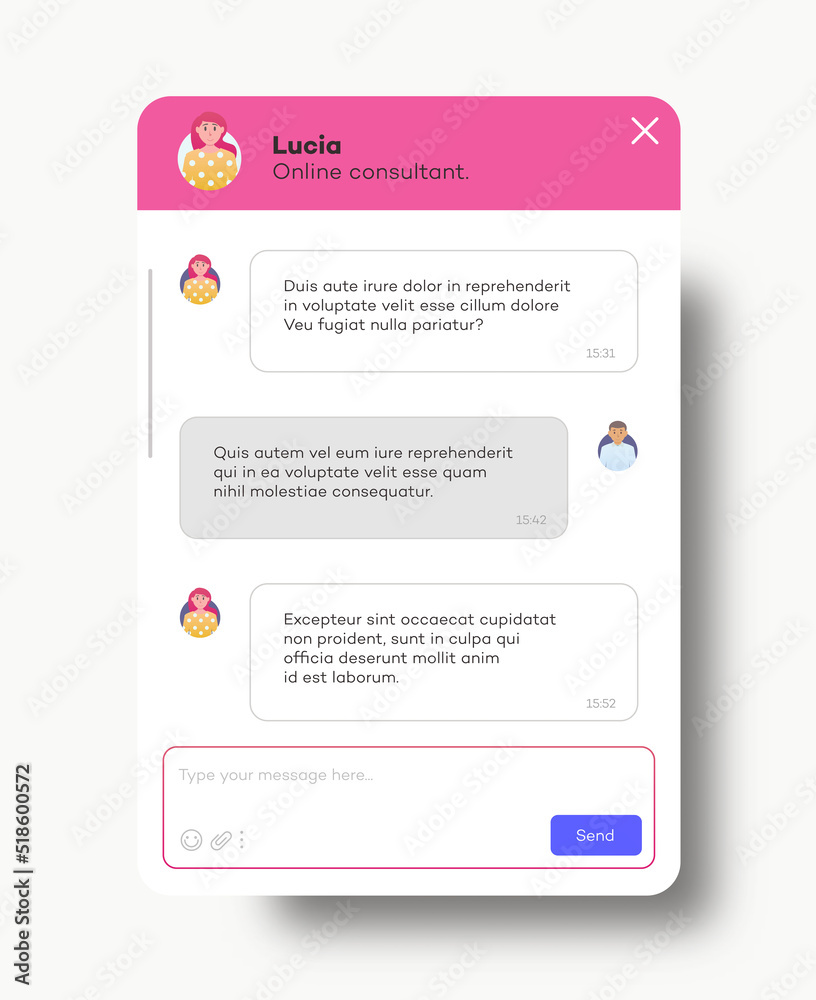 Wall mural online chat windows mobile application template isolated on white background. social communication c