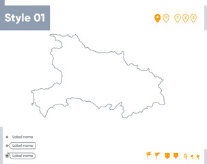 Hubei, China - stroke map isolated on white background. Outline map. Vector map