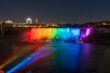 Naklejka na ściany i meble Niagara Falls American Falls winter illumination in night time.