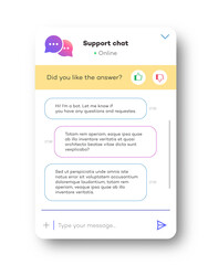 Online support bot chat window for website and mobile application isolated on white background. Social communication chatting. Group text messaging app. Vector 10 eps