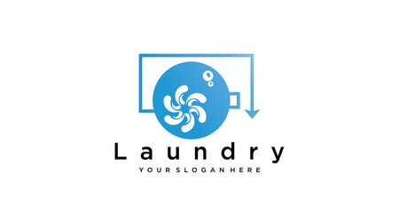 Laundry washing machine logo with  for your laundry business Premium vector
