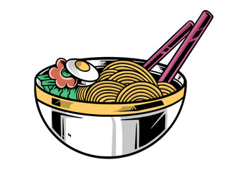 illustration of a noodles in a bowl