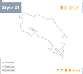 Obraz premium Costa Rica - stroke map isolated on white background. Outline map. Vector map