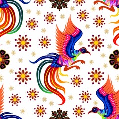 Seamless Batik Motif with beautiful birds and floral patterns