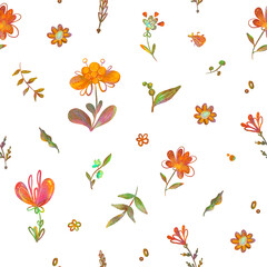 Fantasy decorative flowers on a white - seamless pattern.