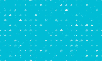 Seamless background pattern of evenly spaced white cheese symbols of different sizes and opacity. Vector illustration on cyan background with stars