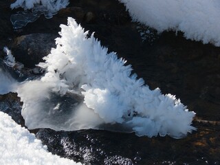 Closeup shot of the ice on the river in Le Tour, Chamonix, Haute Savoie, France