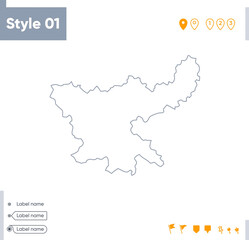 Jharkhand, India - stroke map isolated on white background. Outline map. Vector map