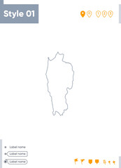 Mizoram, India - stroke map isolated on white background. Outline map. Vector map