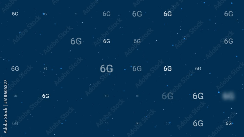 Poster template animation of evenly spaced 6g symbols of different sizes and opacity. animation of transpar