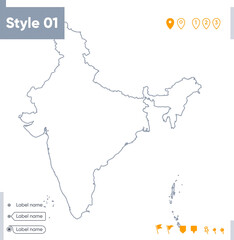 Fototapeta premium India - stroke map isolated on white background. Outline map. Vector map