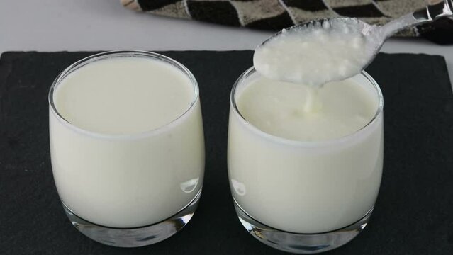 Serving yogurt in glass cups