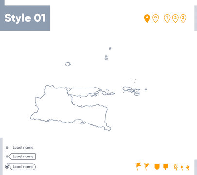 East Java, Indonesia - stroke map isolated on white background. Outline map. Vector map