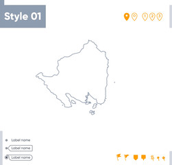 Lampung, Indonesia - stroke map isolated on white background. Outline map. Vector map