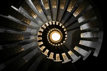 Top view of a spiral staircase inside a building