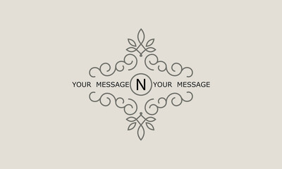 Luxury logo design for fashion, jewelry, hotel, resort, restaurant, corporate identity. Sophisticated ornament with letter N and place for text